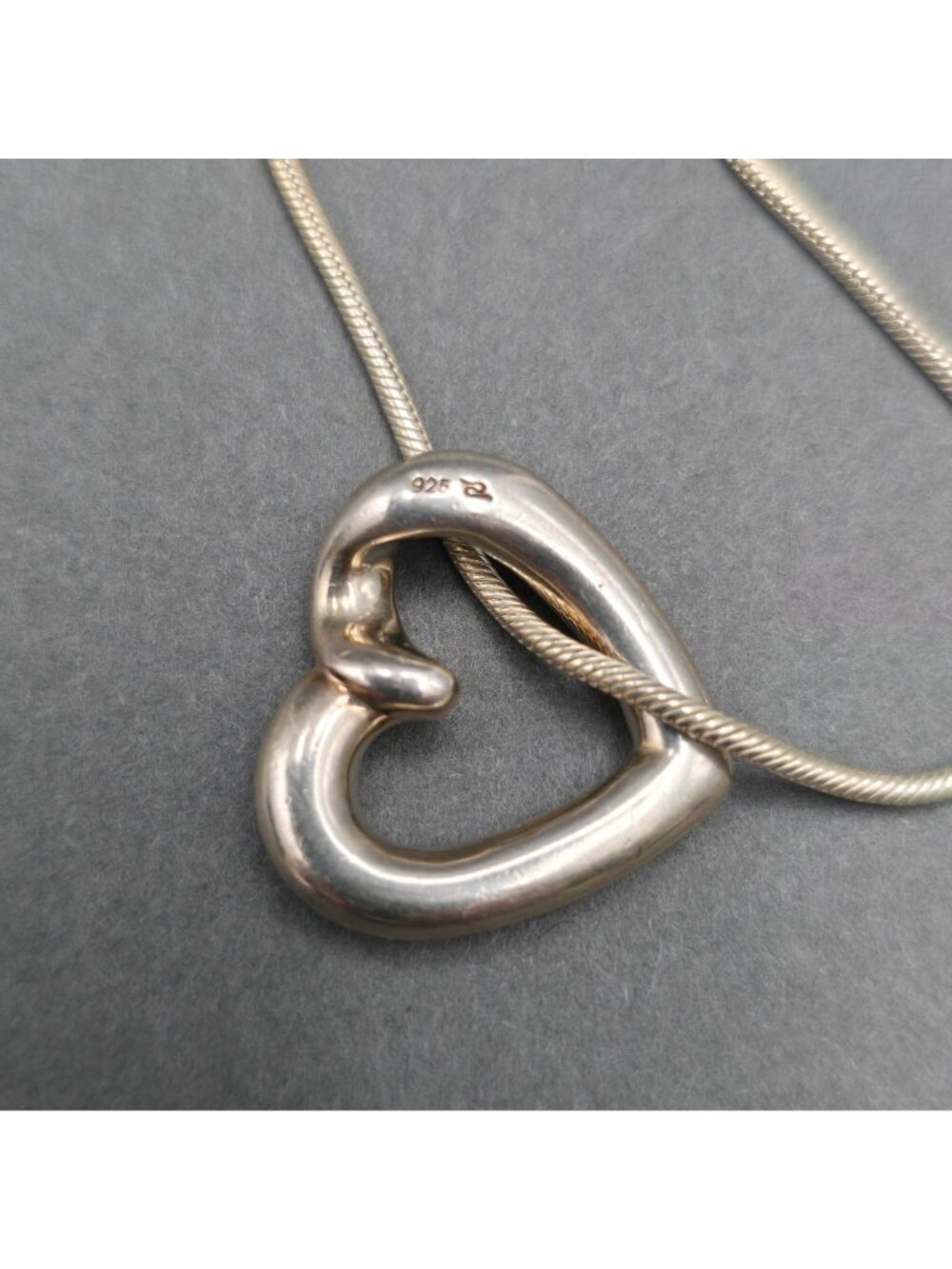 Vintage Sterling Silver Puffy Open Heart Pendant Necklace 18" Modernist Italy 92 - Picture 4 of 16
